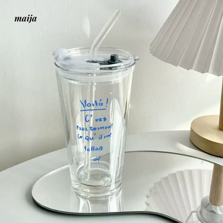 BANKE Alphabet Printed Glass Milk Tea Straw Cup from BANKE