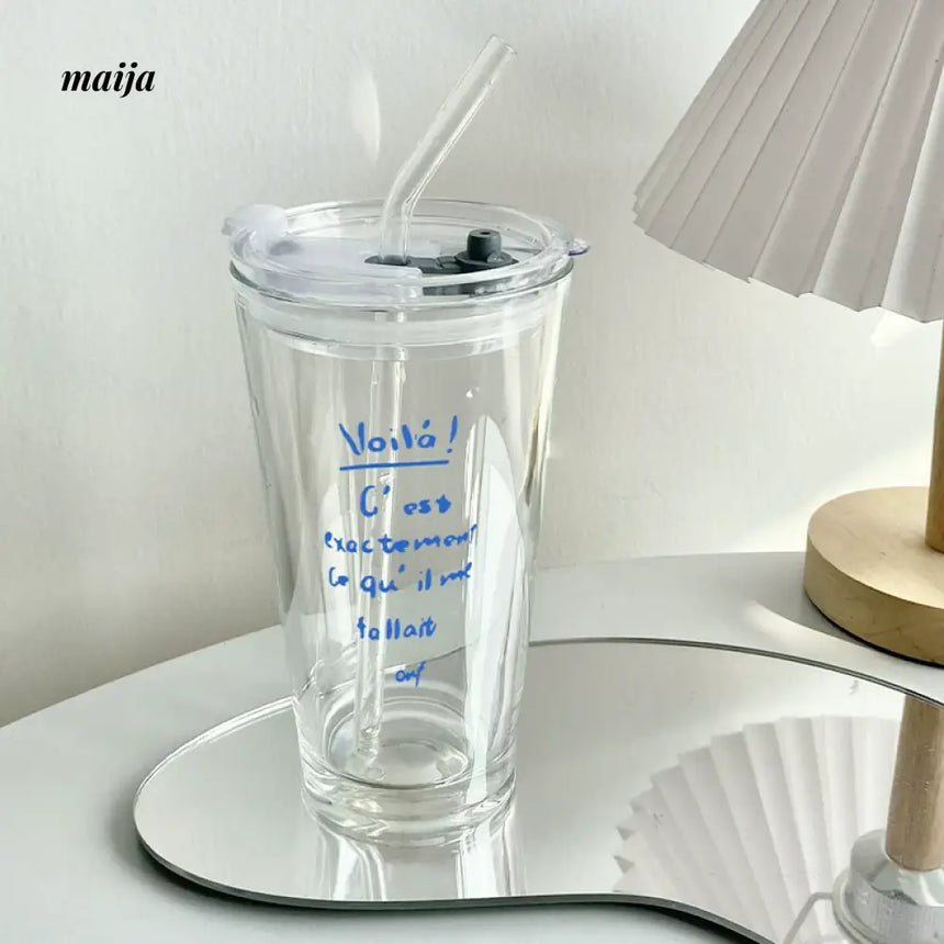 BANKE Alphabet Printed Glass Milk Tea Straw Cup from BANKE
