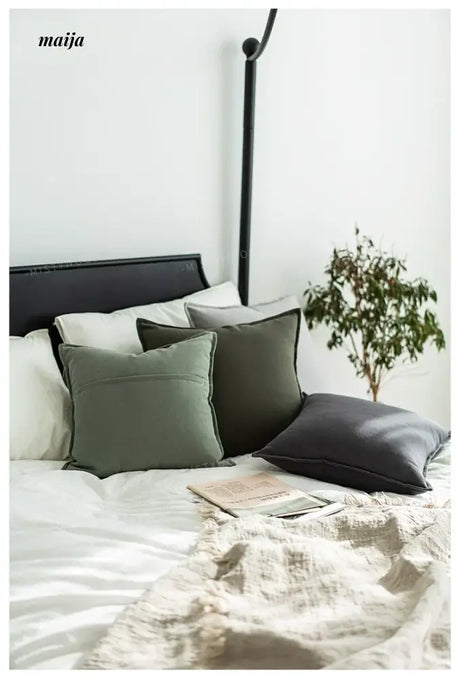 MISTYWOOD White Cotton Pillowcase with Green Accents from MISTYWOOD