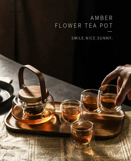 Flower Heat Resistant Glass Tea Set with Tray from KIMACHI