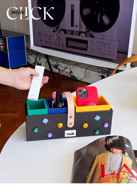 CLICK High-End Leather Desktop Storage Basket Organizer from CLICK
