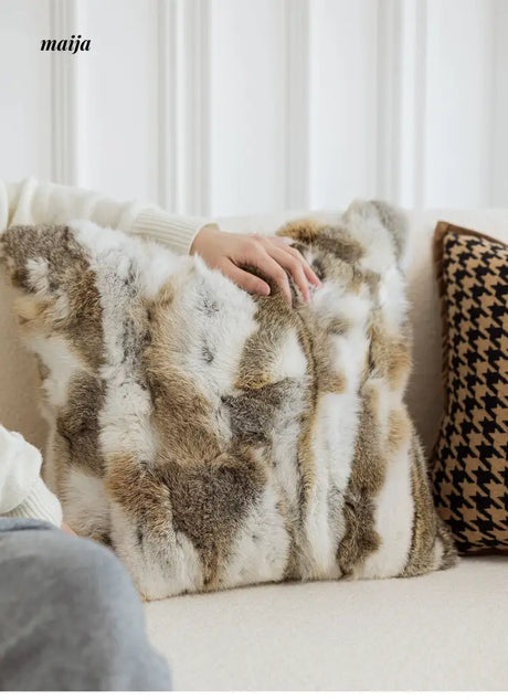 MISTYWOOD Red Rabbit Fur Cushion from maija