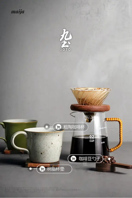 JOTO Rough Pottery Coffee Sharing Pot Wooden Lid from JOTO