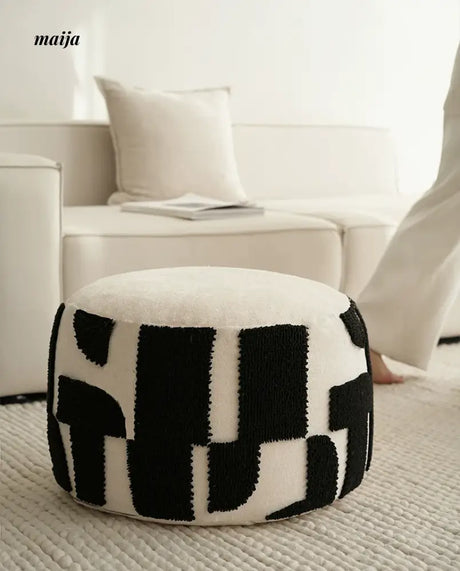 BACKTOBUTU Black and White Geometric Pouf from maija