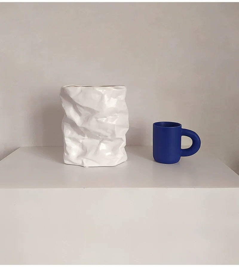 TODAYARTIST Sylvie Folded White Ceramic Flower Vase with Modern Charm from TODAYARTIST