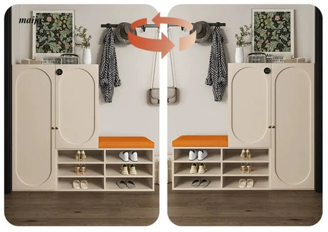 MEIHOUSE Cream Shoe Cabinet with Password Lock Entryway Storage Bench from MEIHOUSE