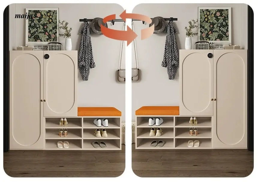 MEIHOUSE Cream Shoe Cabinet with Password Lock Entryway Storage Bench from MEIHOUSE