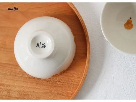 KAWATANI Japanese Ceramic Persimmon Gray Rice Bowl from kawatani
