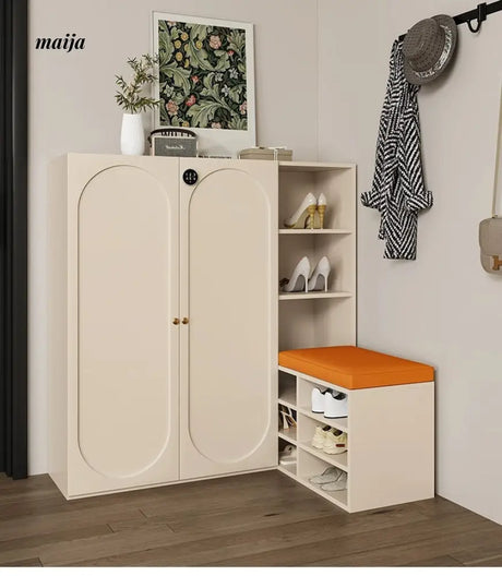 MEIHOUSE Cream Shoe Cabinet with Password Lock Entryway Storage Bench from MEIHOUSE