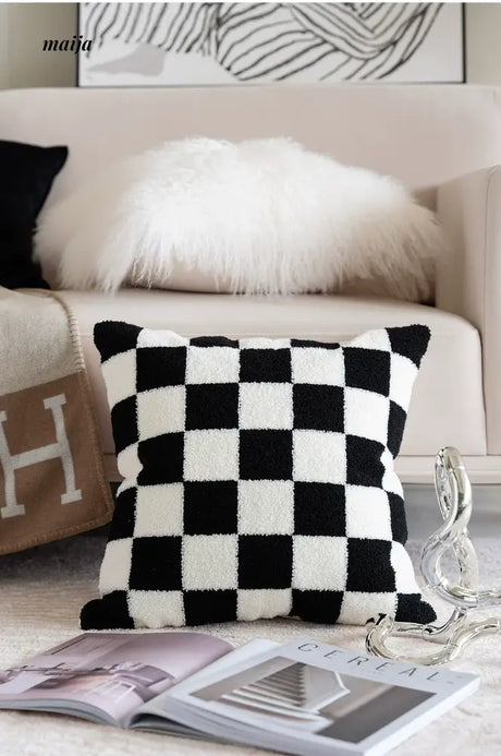 MISTYWOOD Black and White Grid Pattern Pillow from MISTYWOOD