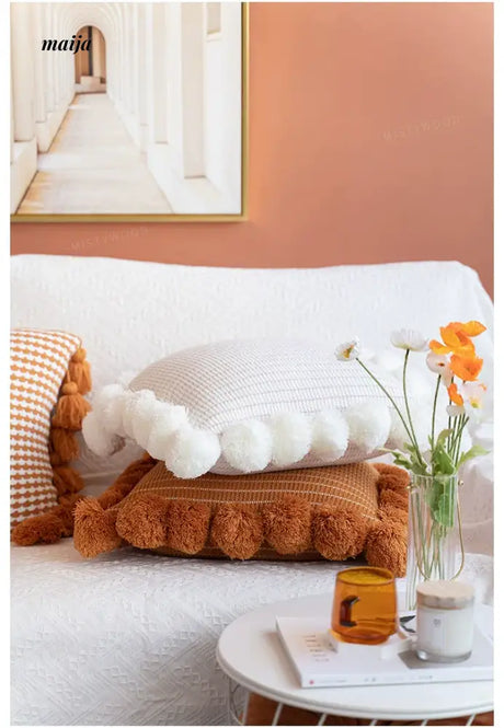 MISTYWOOD Orange Weaved Sofa Pillow from MISTYWOOD