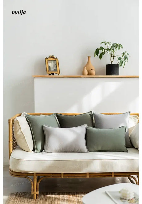 MISTYWOOD White Cotton Pillowcase with Green Accents from MISTYWOOD