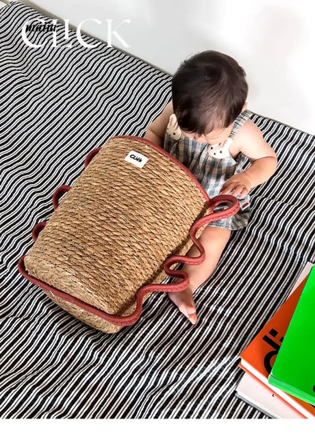 CLICK Handwoven Straw Storage Bucket Toy Basket from HOBBYTREE