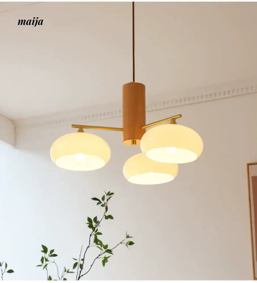 NANCY Japanese Retro Glass Chandelier Walnut Style from NANCY