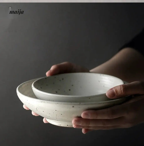 JOTO Eight Year Rough Ceramic Fruit Plate Handmade Retro Dish from MOSE