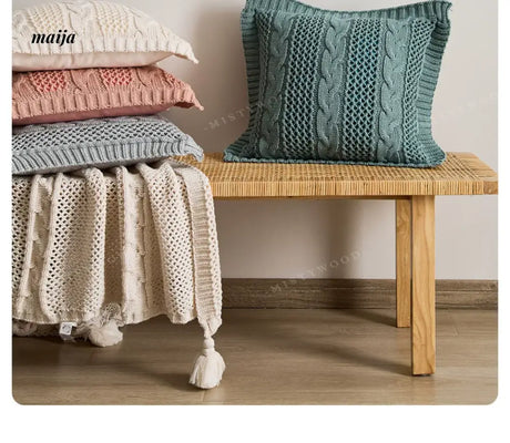 MISTYWOOD Knitted Cushion with Blanket Stripes from MISTYWOOD