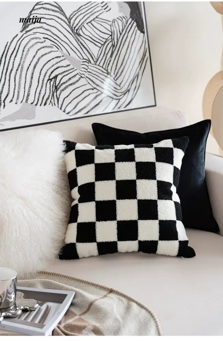 MISTYWOOD Black and White Grid Pattern Pillow from MISTYWOOD