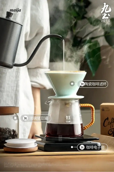 JOTO Rough Pottery Coffee Sharing Pot Wooden Lid from JOTO