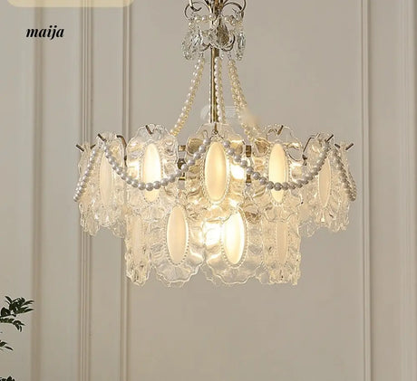 NANCY French Cream Chandelier Pleated Glass Shade from NANCY