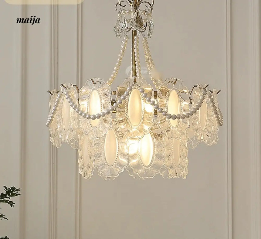 NANCY French Cream Chandelier Pleated Glass Shade from NANCY