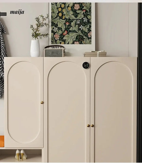 MEIHOUSE Cream Shoe Cabinet with Password Lock Entryway Storage Bench from MEIHOUSE