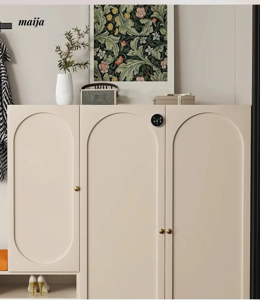 MEIHOUSE Cream Shoe Cabinet with Password Lock Entryway Storage Bench from MEIHOUSE