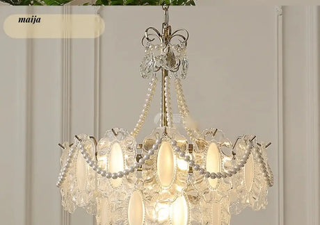 NANCY French Cream Chandelier Pleated Glass Shade from NANCY