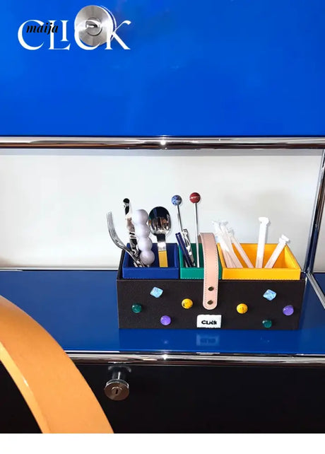 CLICK High-End Leather Desktop Storage Basket Organizer from CLICK