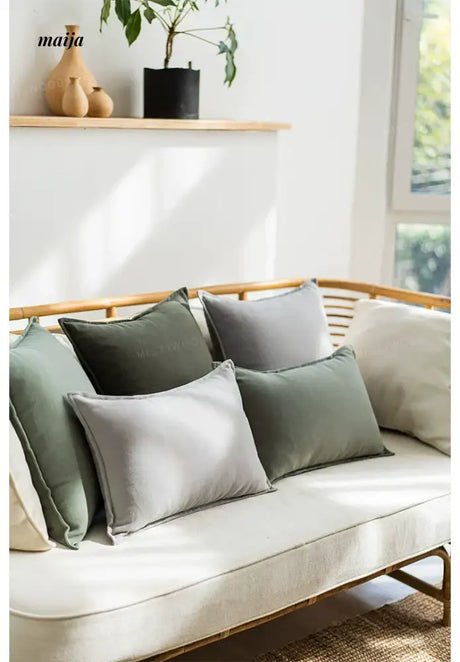 MISTYWOOD White Cotton Pillowcase with Green Accents from MISTYWOOD