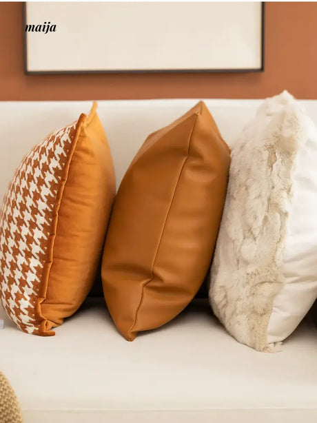 MISTYWOOD Modern Minimalist Leather Orange Pillow from MISTYWOOD