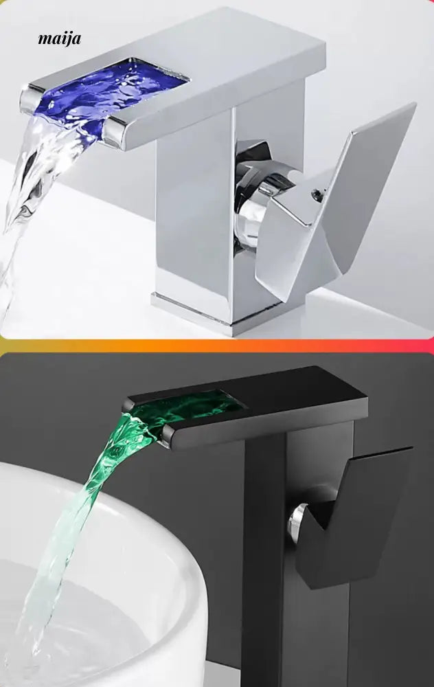 LED Colour-Changing Waterfall Temperature Basin Faucet from Kaiyashi