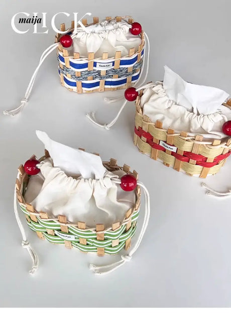 CLICK Colorful Woven Tissue Storage Basket with Drawstring from CLICK