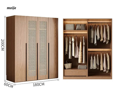 MEIHOUSE Medieval Rattan Glass Door Bedroom Wardrobe Modern Storage from MEIHOUSE