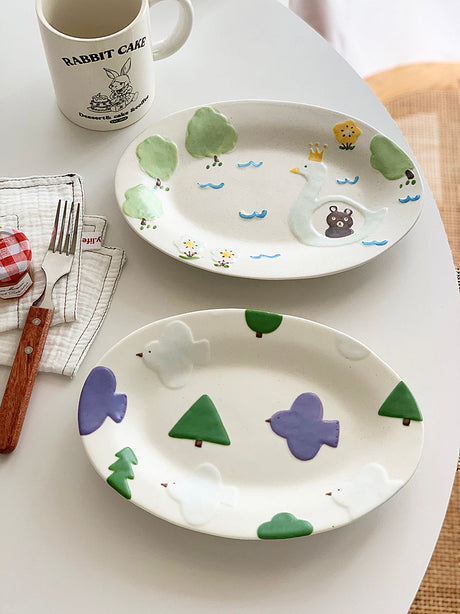 YASUKI Haruto Elegant Hand-Painted Relief Oval Disc from YASUKI