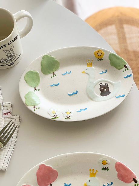 YASUKI Haruto Elegant Hand-Painted Relief Oval Disc from YASUKI