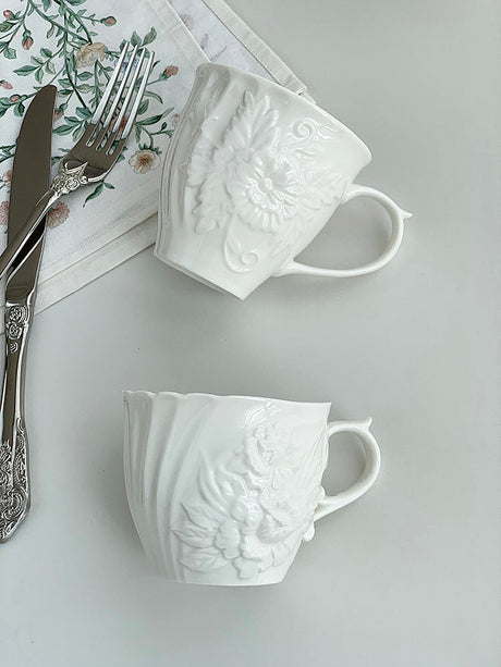 YASUKI Amelie Elegant Floral Relief Ceramic Coffee Set from YASUKI