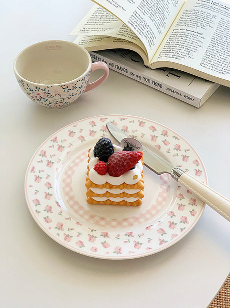 YASUKI Thalia Elegant Pink Checkered Dining Plate from YASUKI