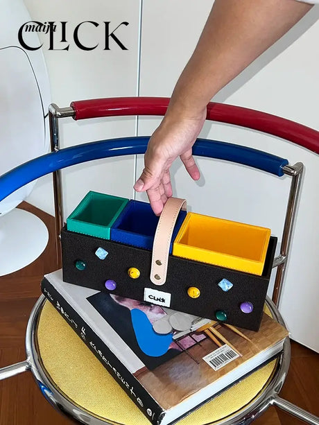 CLICK High-End Leather Desktop Storage Basket Organizer from CLICK