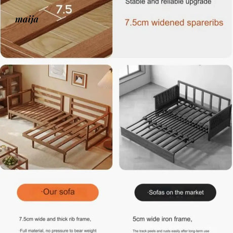 Retro Solid Wood Extendable Sofa Bed from AI