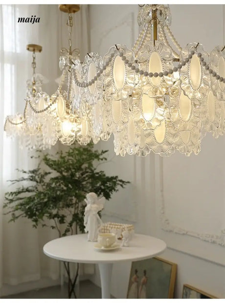 NANCY French Cream Chandelier Pleated Glass Shade from NANCY