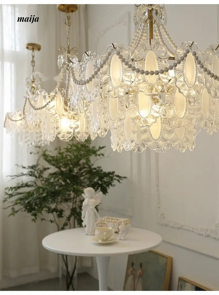 NANCY French Cream Chandelier Pleated Glass Shade from NANCY