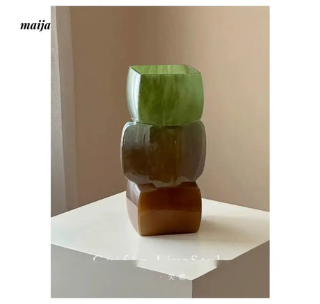 GUIFOU Square Glazed Green Vase from GUIFOU