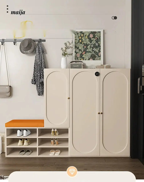 MEIHOUSE Cream Shoe Cabinet with Password Lock Entryway Storage Bench from MEIHOUSE