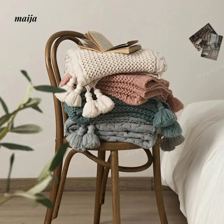 MISTYWOOD Knitted Cushion with Blanket Stripes from MISTYWOOD