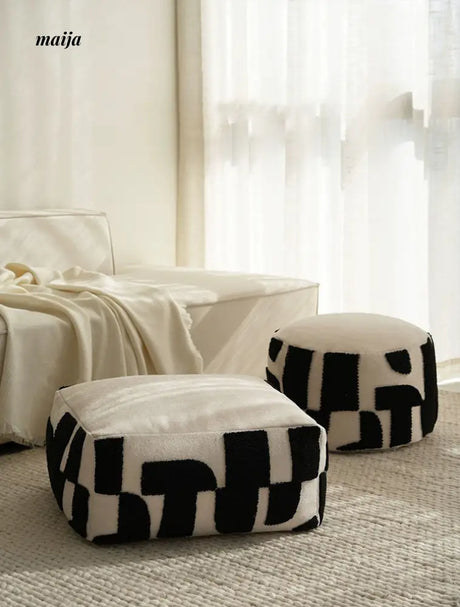 BACKTOBUTU Black and White Geometric Pouf from maija