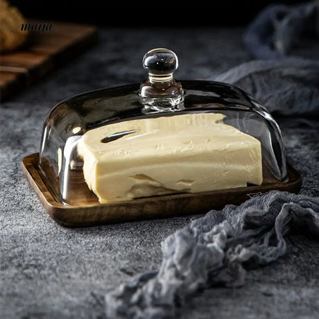 Wooden Dessert Tray with Glass Lid from Zodian