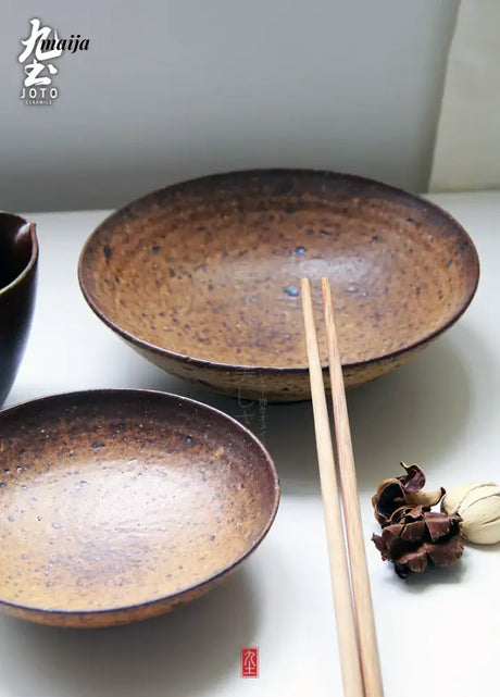 JOTO Eight Year Rough Ceramic Fruit Plate Handmade Retro Dish from MOSE