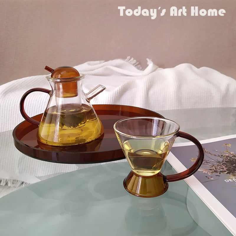 TODAYARTIST Elowen Glossy Scandinavian Tea Set with Amber Cups from TODAYARTIST