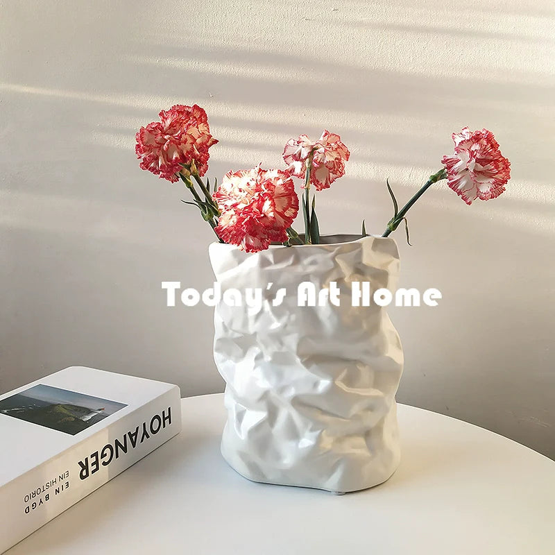 TODAYARTIST Sylvie Folded White Ceramic Flower Vase with Modern Charm from TODAYARTIST