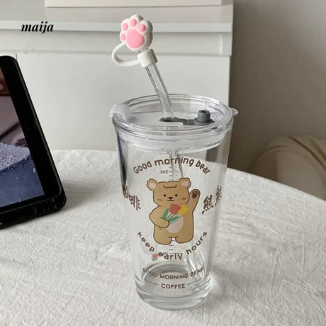 BANKE Bear Straw Glass Milk Coffee Cup from BANKE